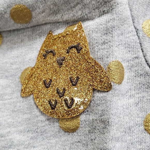 Carter's Baby Girls Grey & Gold Glitter Polka Dot Owl Sweatshirt Size 6m - Picture 4 of 6